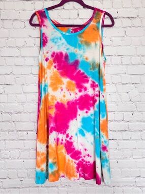 WOMAN'S BOUTIQUE Sleeveless Tie Dye T-Shirt Mini Dress with Pockets--NWT--M